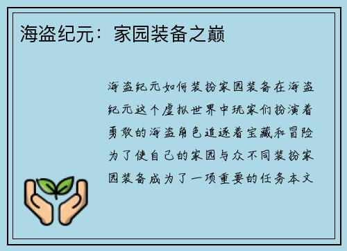 海盗纪元：家园装备之巅