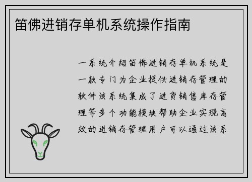 笛佛进销存单机系统操作指南